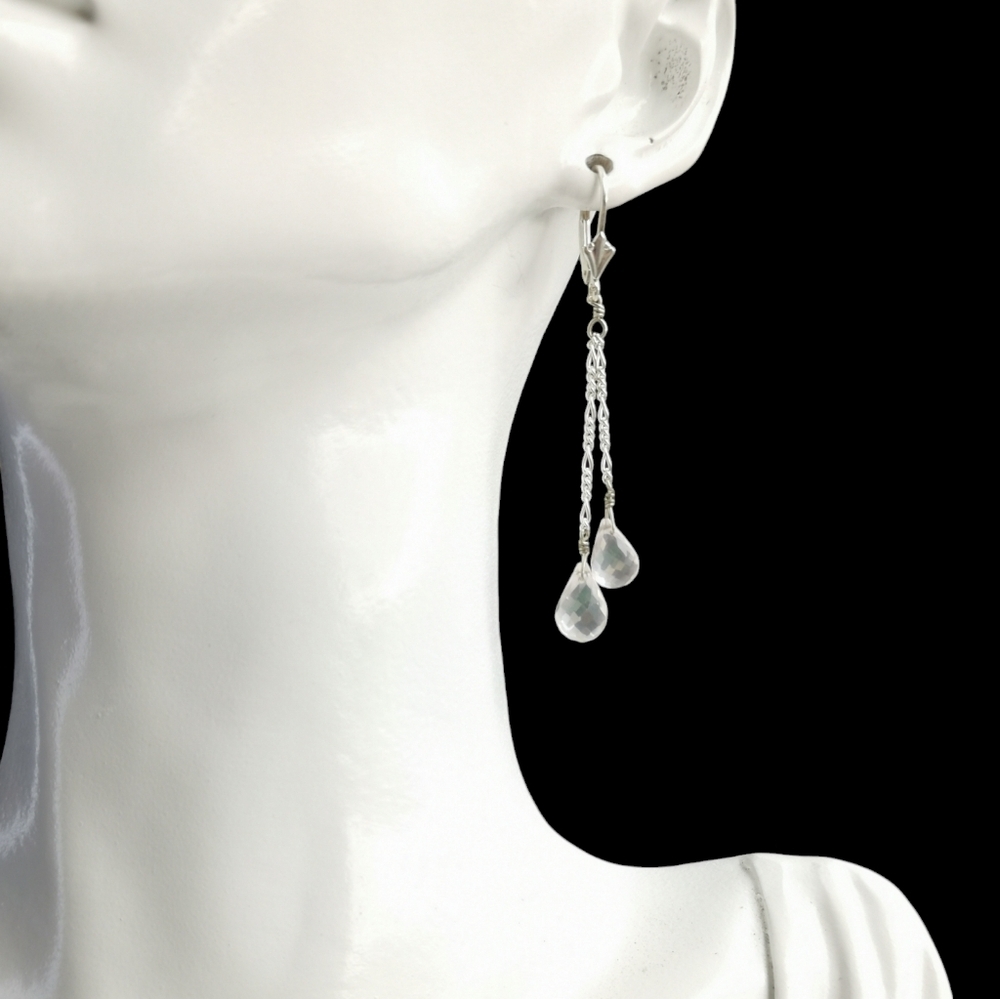 Rose quartz / pink quartz Dangle earrings Sterling Silver lever back 🆕